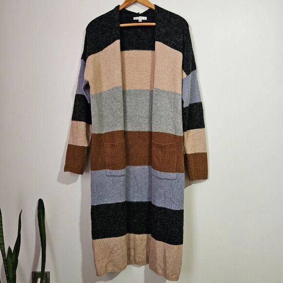 EUC HYFVE STRIPED COLORBLOCK DUSTER COZY OPEN CARDIGAN SIZE LARGE - Picture 1 of 13